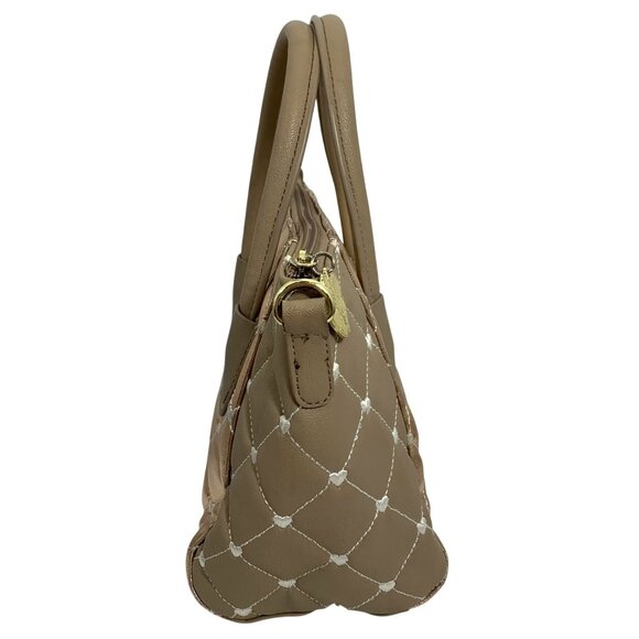 Betsey Johnson Taupe Gold Quilted Heart Embroidered Mini Shoulder Bag w/ Strap - Picture 4 of 10